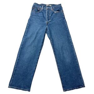 Levi's Womens 27 Ribcage Straight Ankle Medium Blue Waterless High Rise Jeans